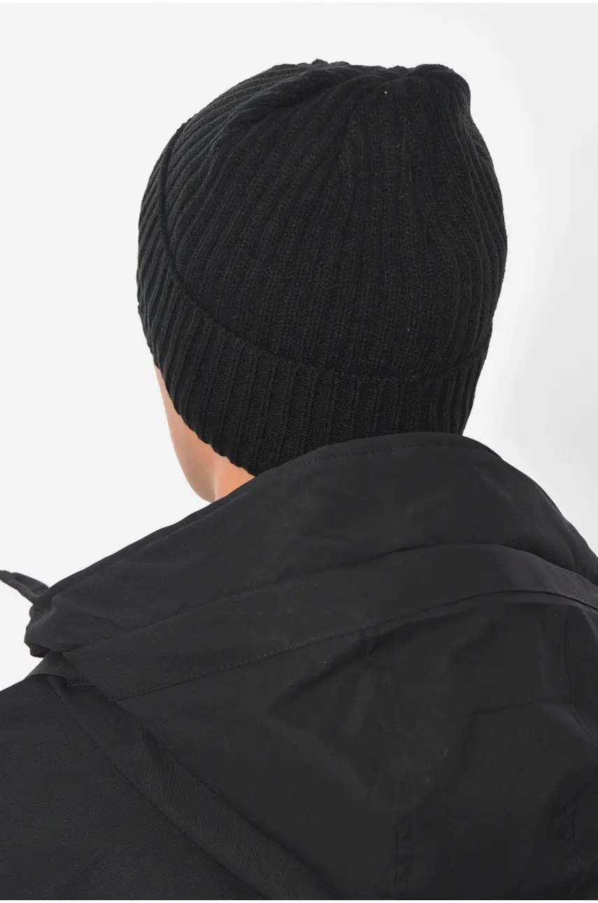 Шапка мужская с подворотом на флисе черного цвета 192422