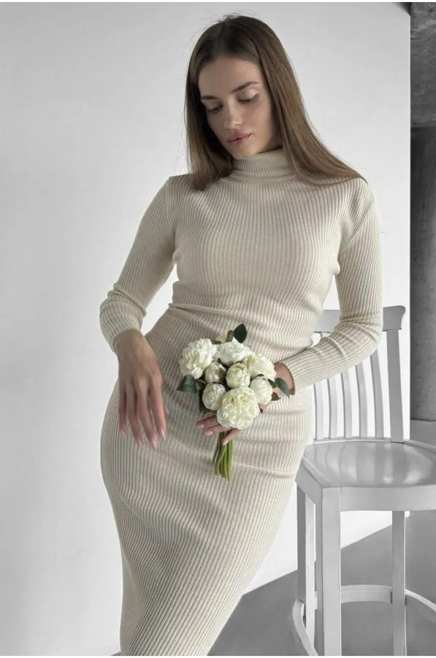 Платье женское в рубчик бежевого цвета 0232 195451