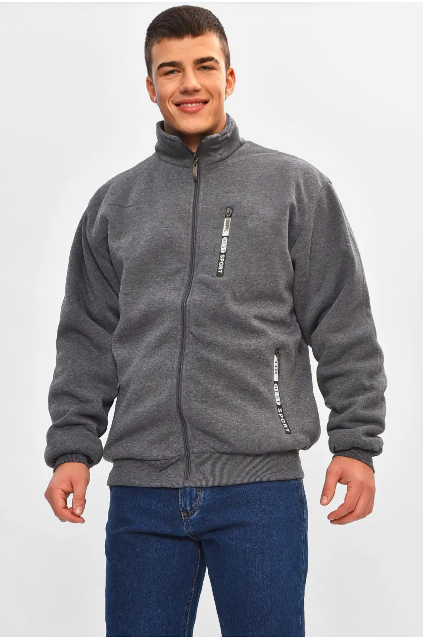 Кофта чоловіча однотонна на хутрі сірого кольору 2718 207173