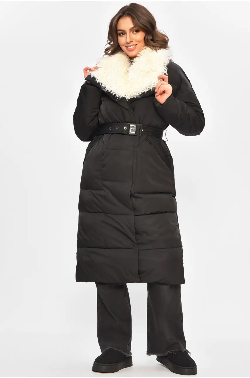 Куртка жіноча подовжена зимова чорного кольору 5602 207702