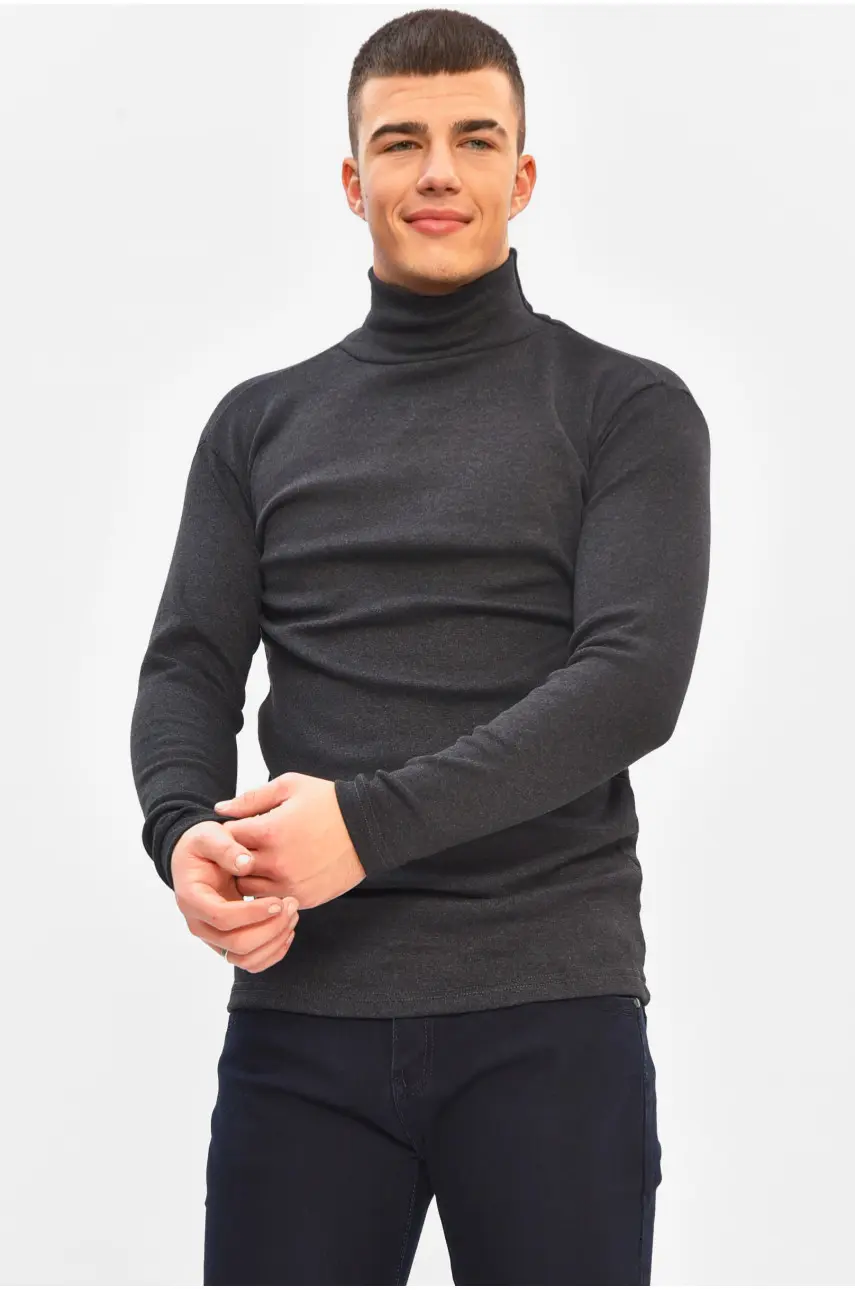 Гольф чоловічий однотонний на флісі темно-сірого кольору 208132