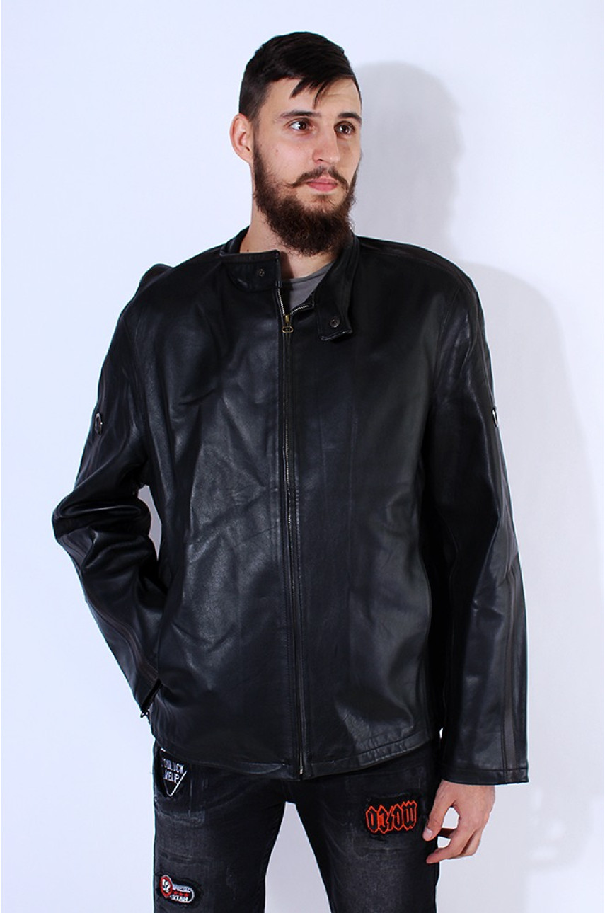 Куртка чоловіча шкіряна стійка комір чорна розмір 4 XL Уцінка 6