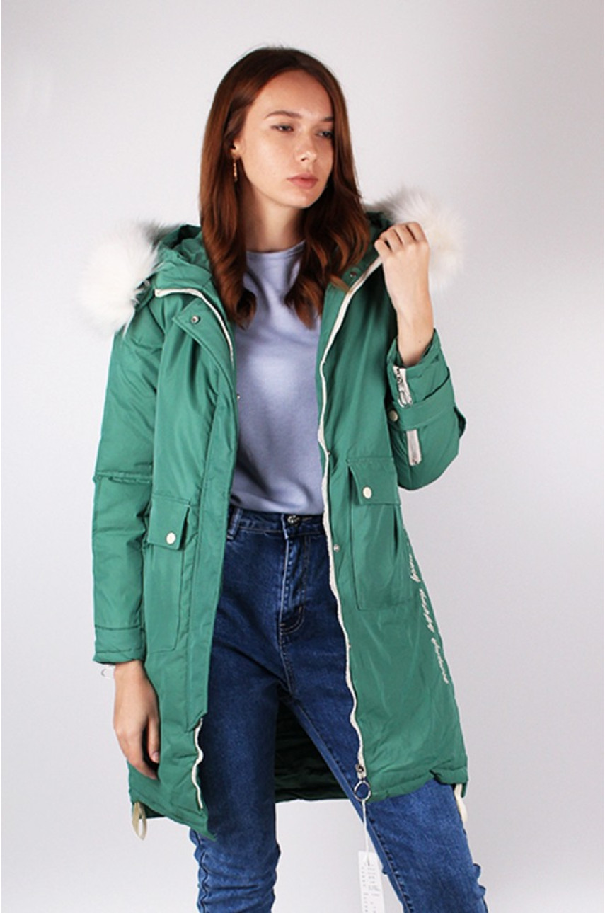 Куртка длиная женская зеленая