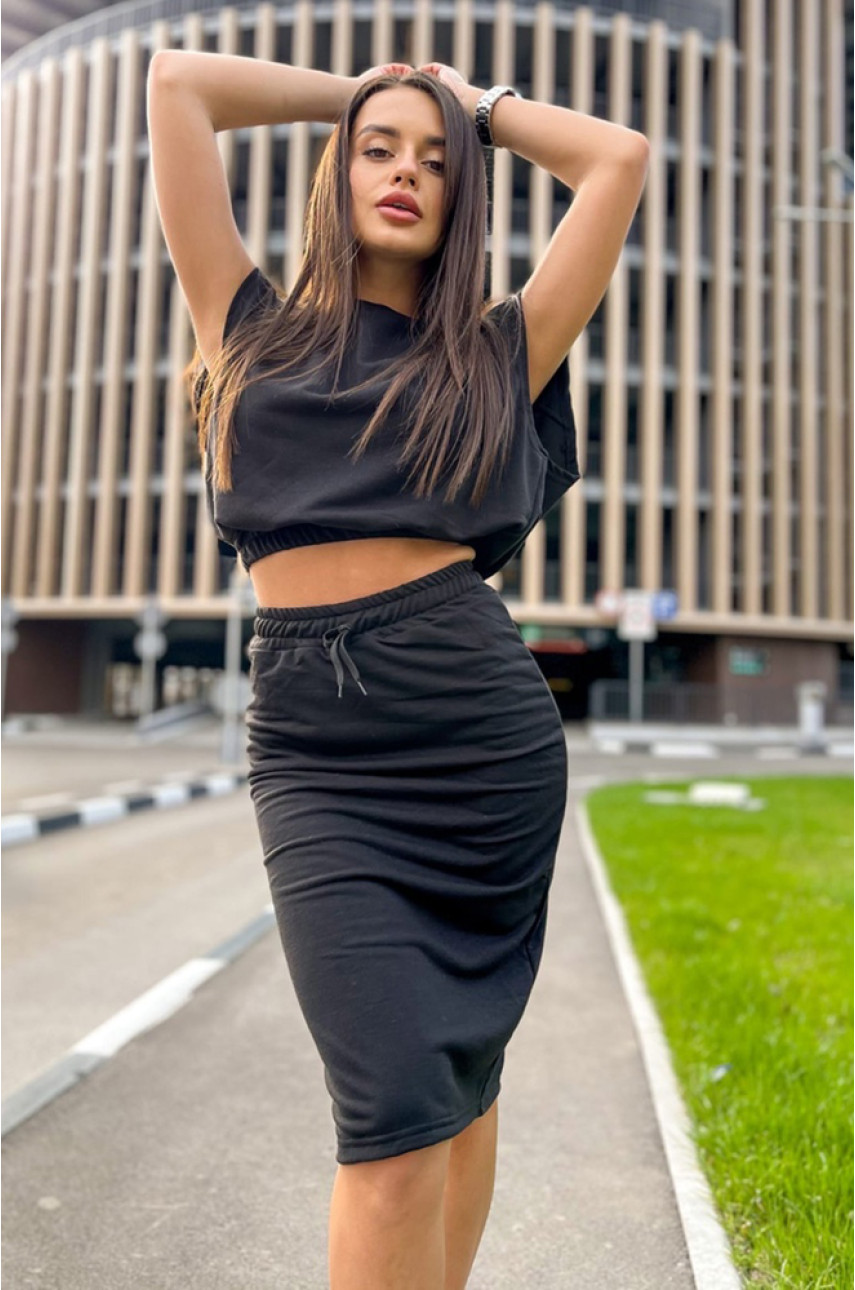 Костюм женский с юбкой черный S M 1687