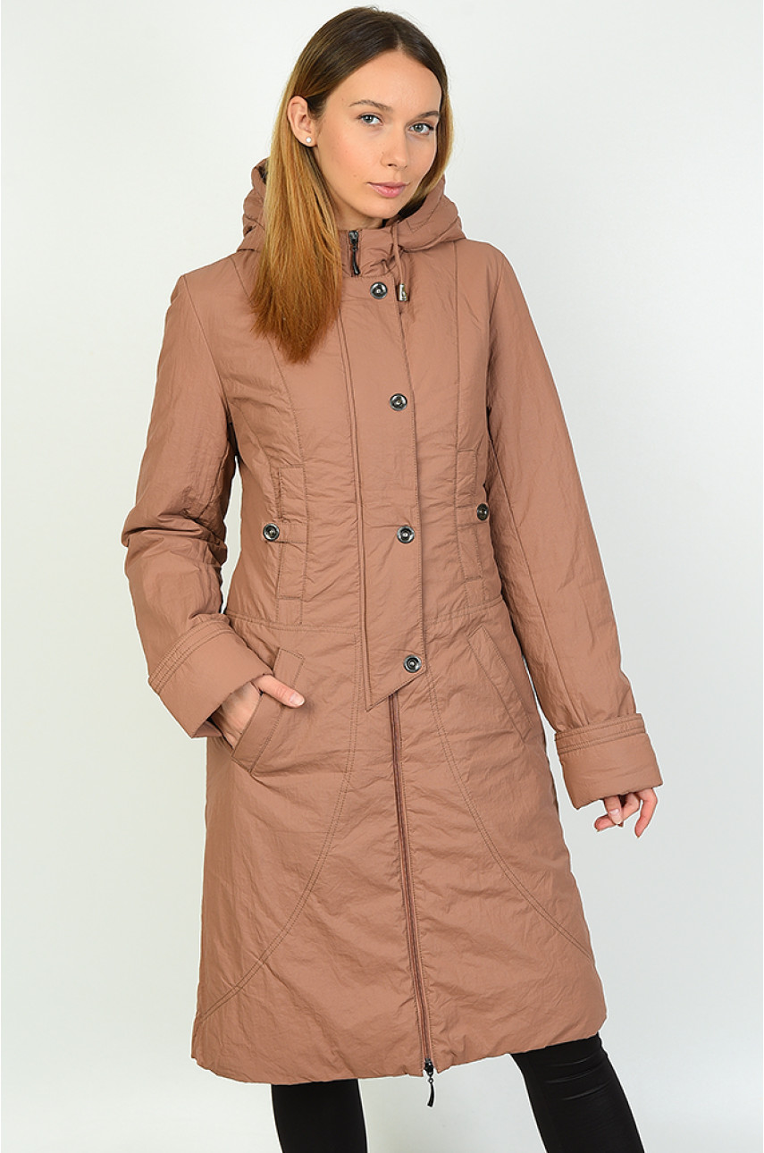 Куртка женская удлиненная светло-коричневая размер 46 6781