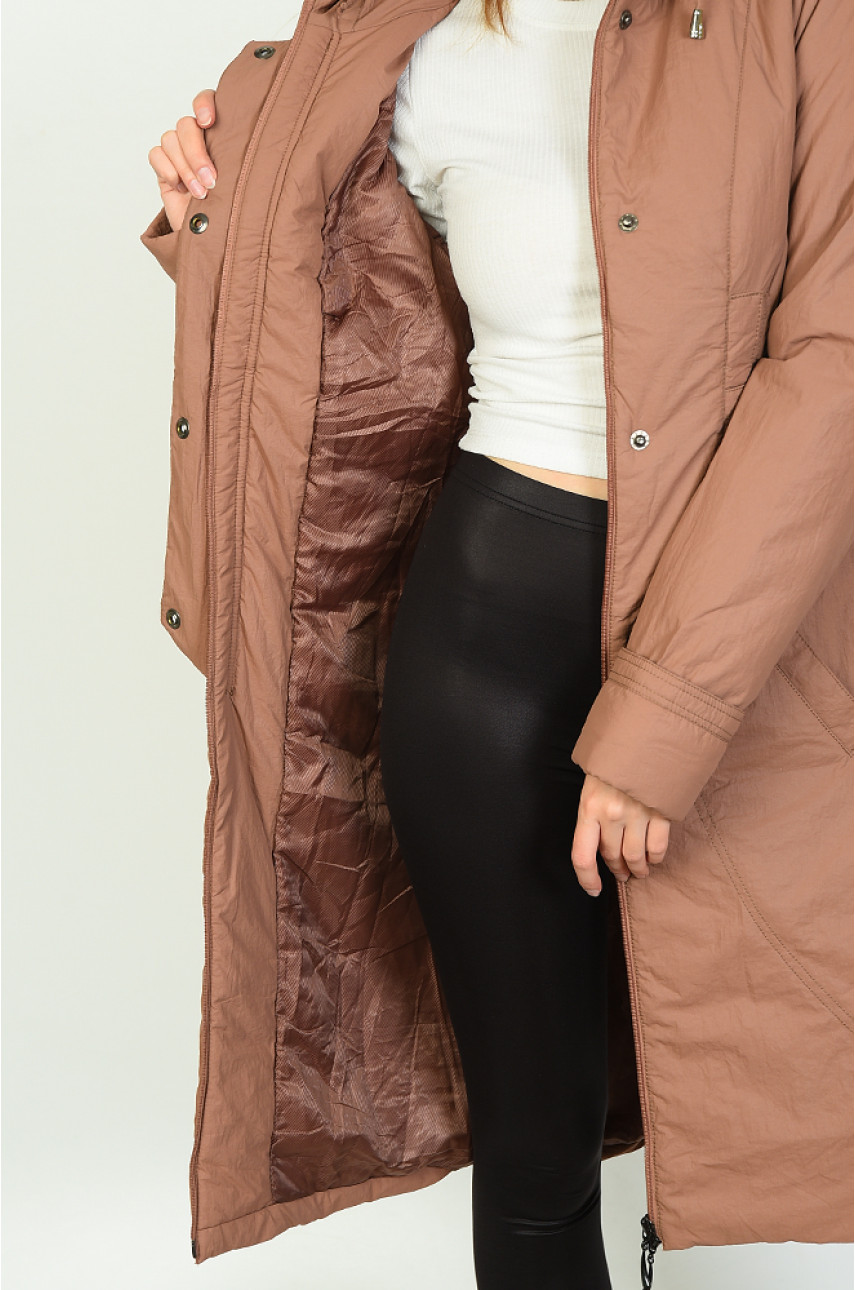 Куртка женская удлиненная светло-коричневая размер 46 6781