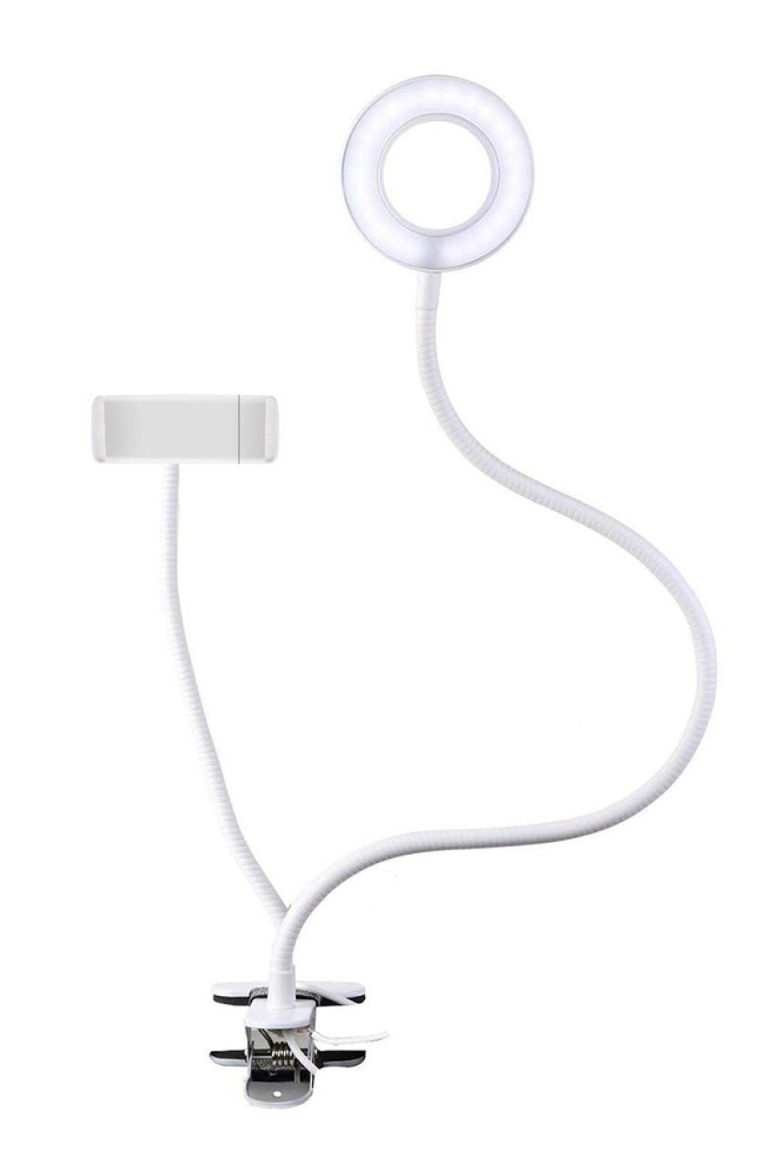 Держатель гибкий для телефона штатив с LED подсветкой кольцо на прищепке Stream Professional Live 477