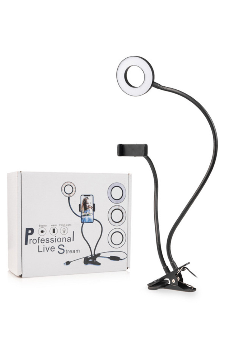 Держатель гибкий для телефона штатив с LED подсветкой кольцо на прищепке Stream Professional Live 480