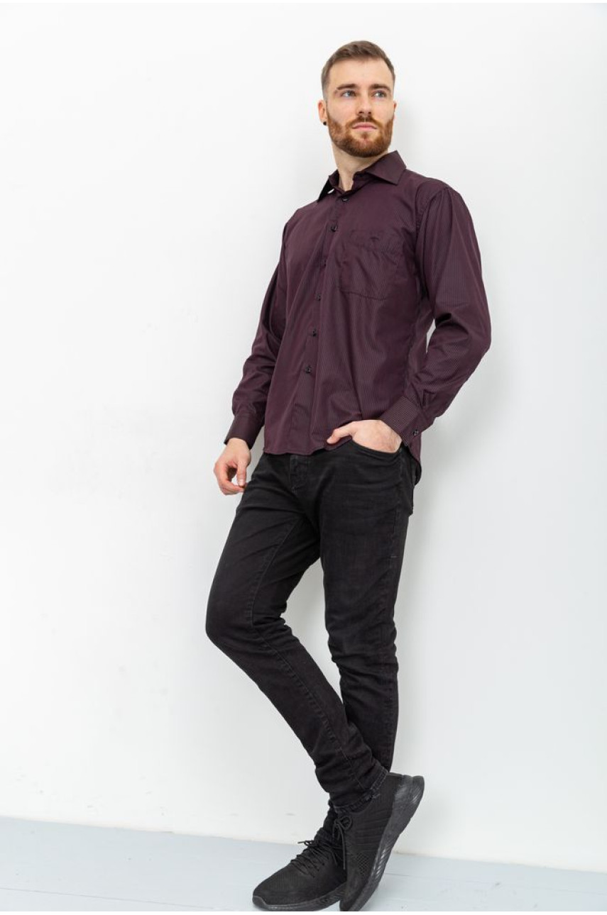 Рубашка мужская черная в бордовую полоску 2-159 140132