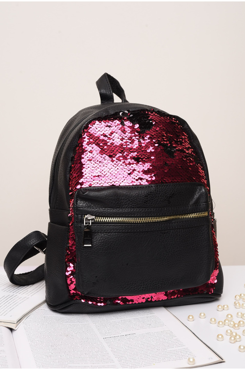 Рюкзак женский черный с розовыми пайетками 59192 150067