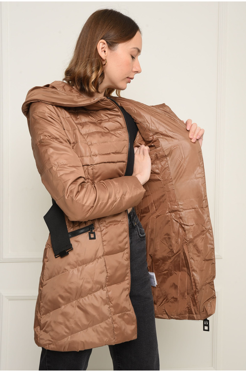 Куртка женская демисезон коричневая  с капюшоном 150516