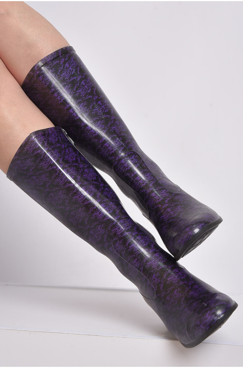 Чоботи гумові високі жіночі чорні з фіолетовим 002-207 150721