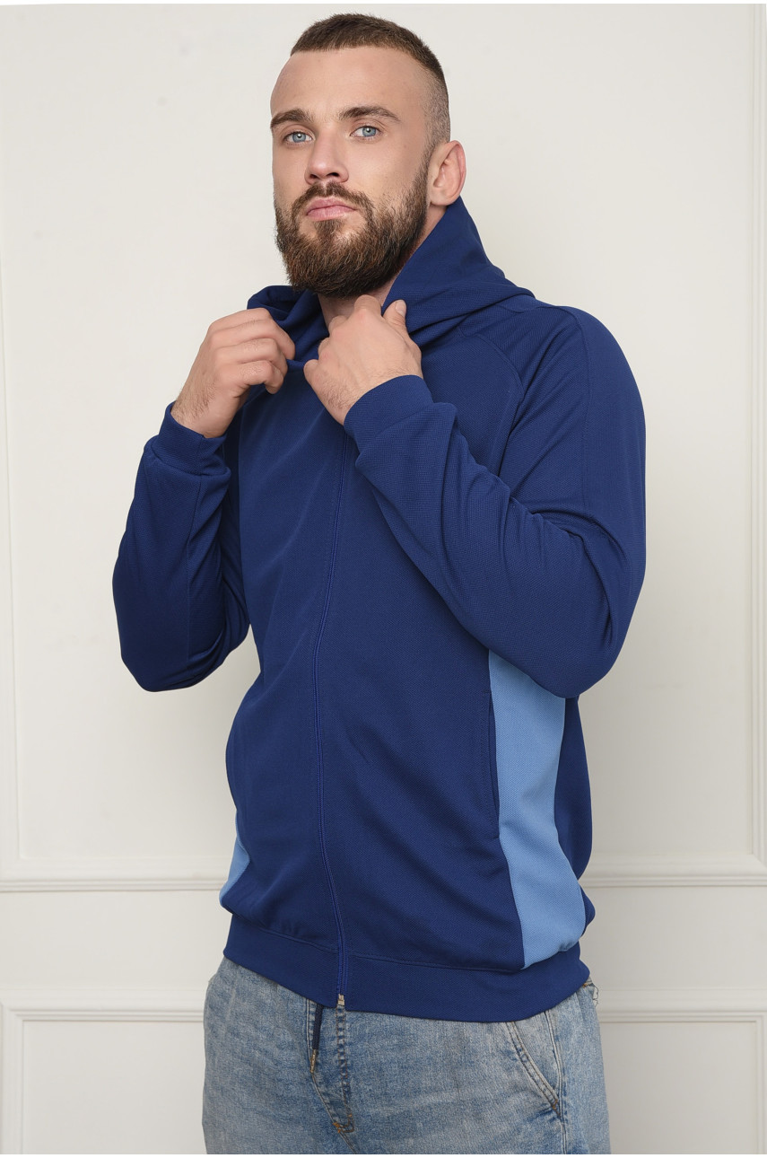 Спортивная кофта мужская с капюшоном синего цвета с голубыми вставками 2072 151010