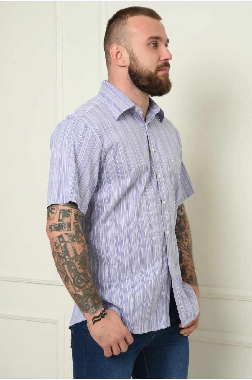 Рубашка мужская сиреневая в полоску летняя 151229