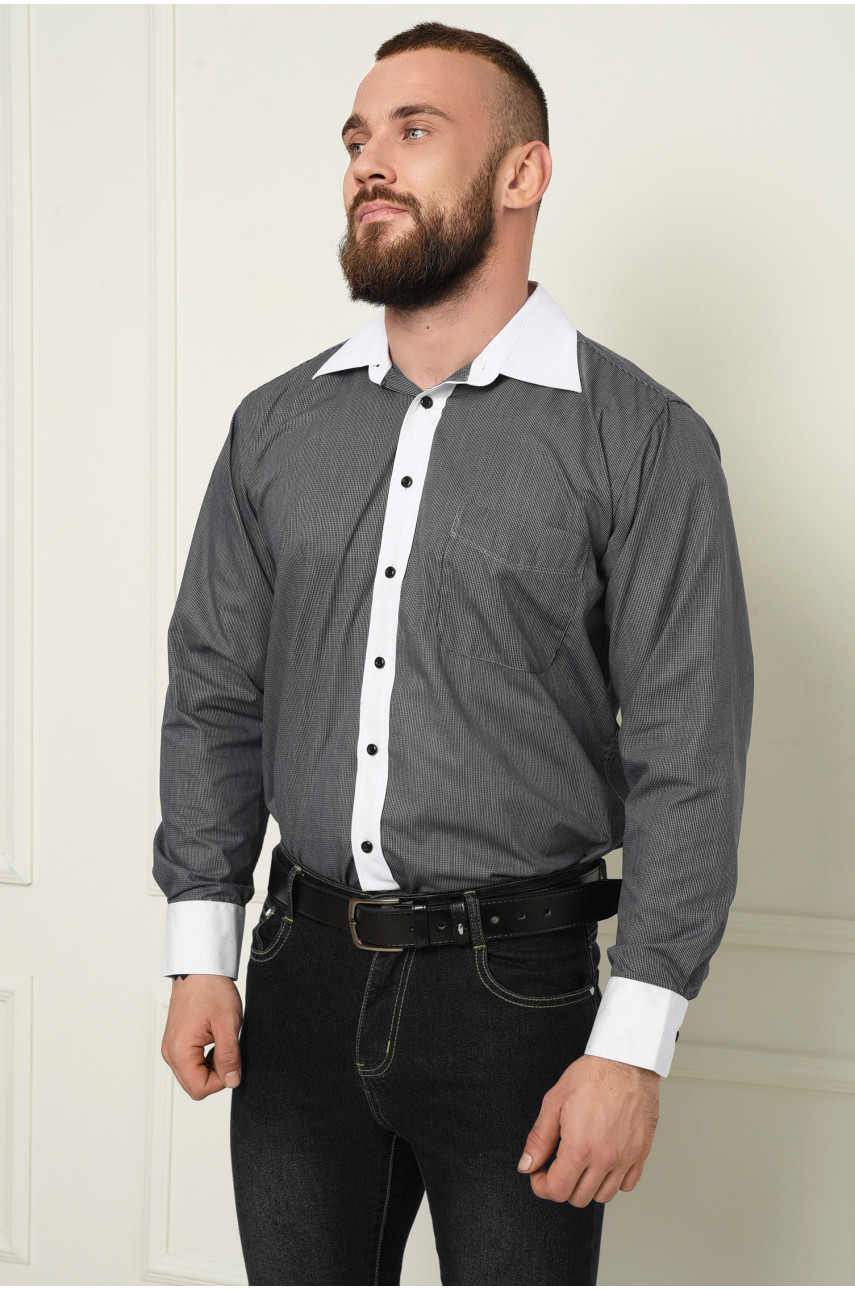 Рубашка мужская черно-белая в мелкую клетку Уценка 151243