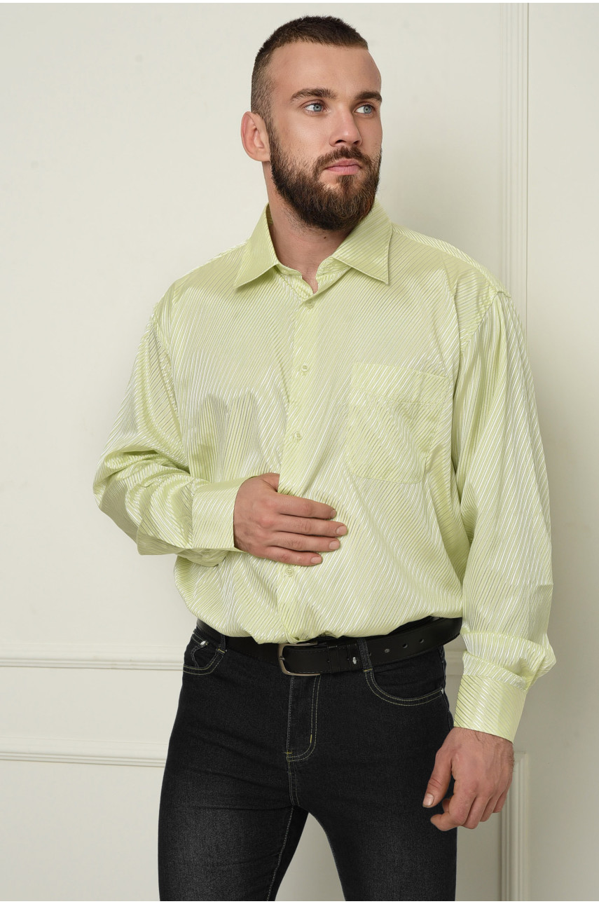 Рубашка мужская зеленая в полоску 151245
