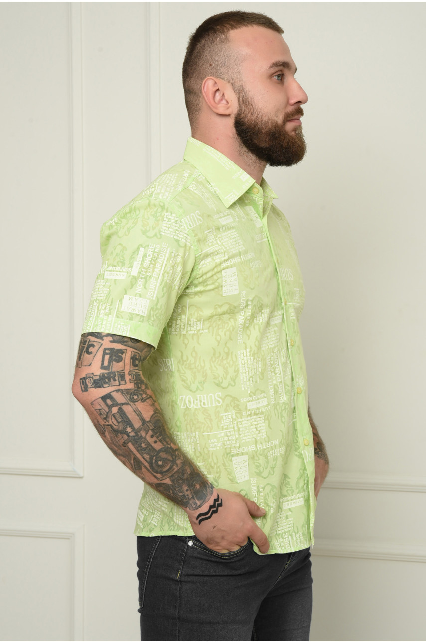 Рубашка мужская зеленая с надписями летняя 151255