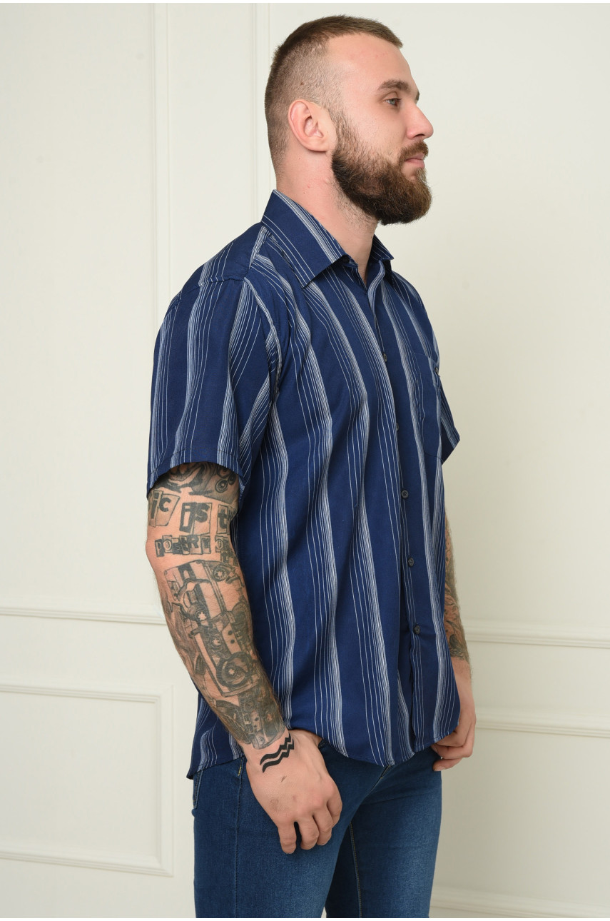 Рубашка мужская темно-синяя в полоску 151260