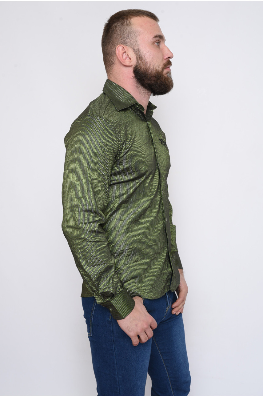 Рубашка мужская зеленая в полоску 151368