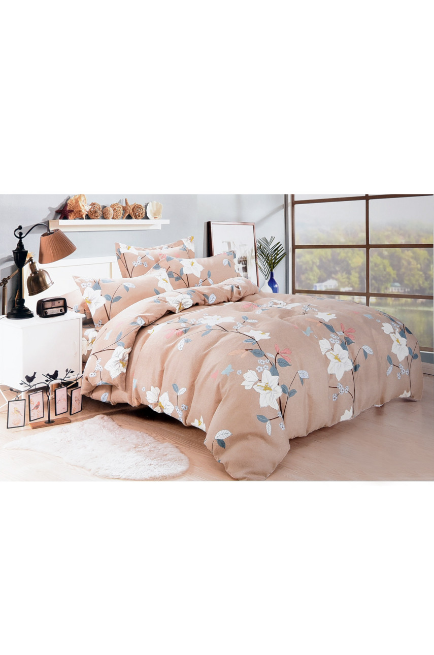 Комплект постельного белья бежевого цвета с цветочным принтом полуторка 152283