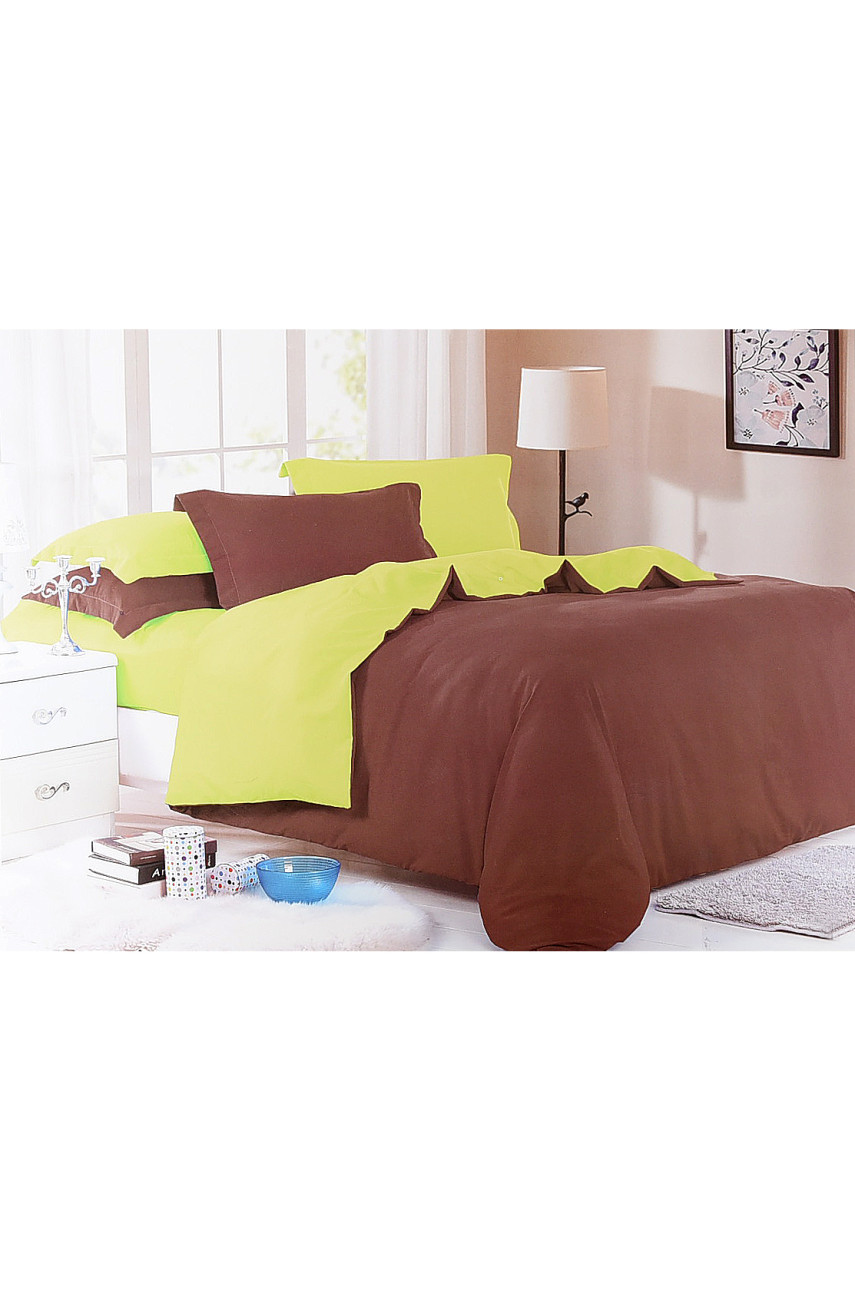 Комплект постельного белья коричневый с салатовым двуспальный 152418