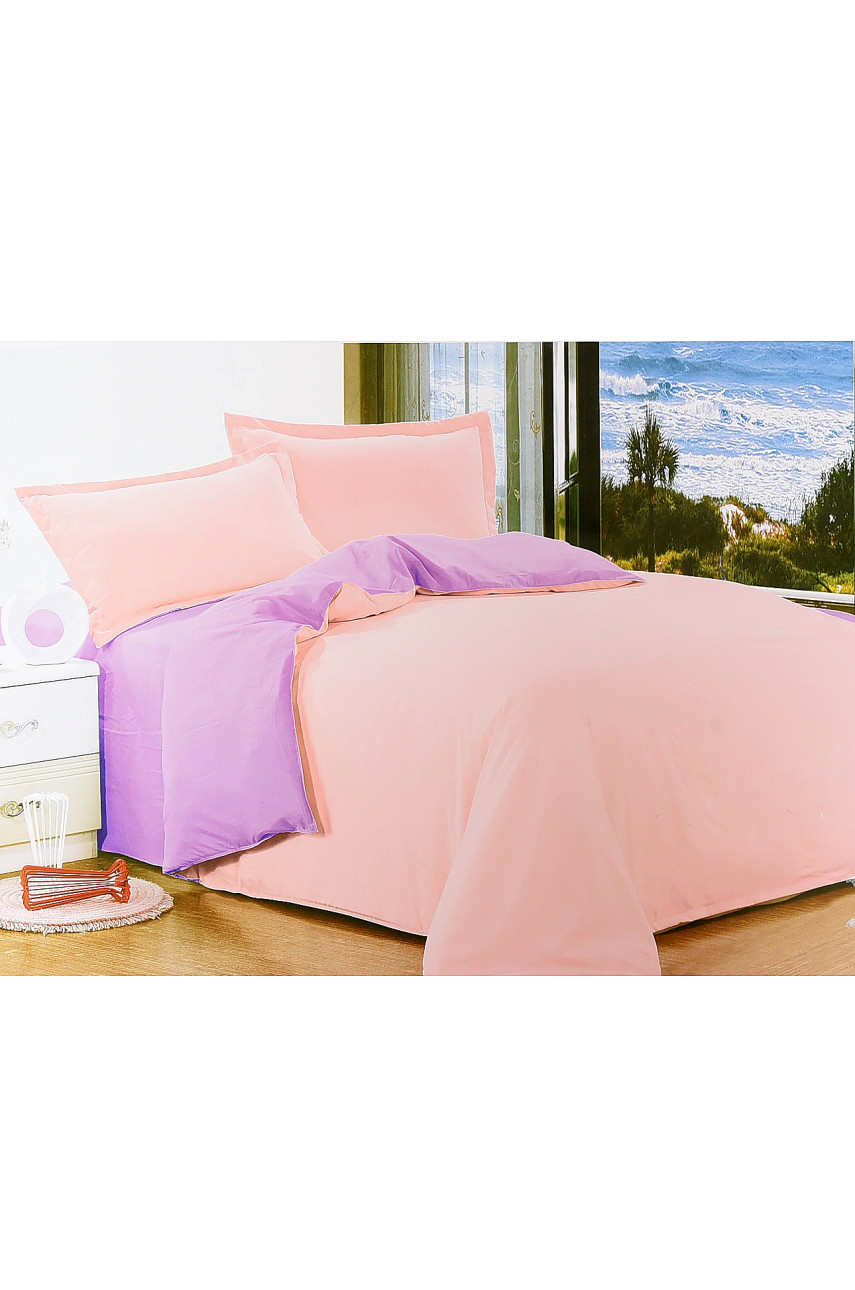 Комплект постельного белья розовый с фиолетовым евро 152426