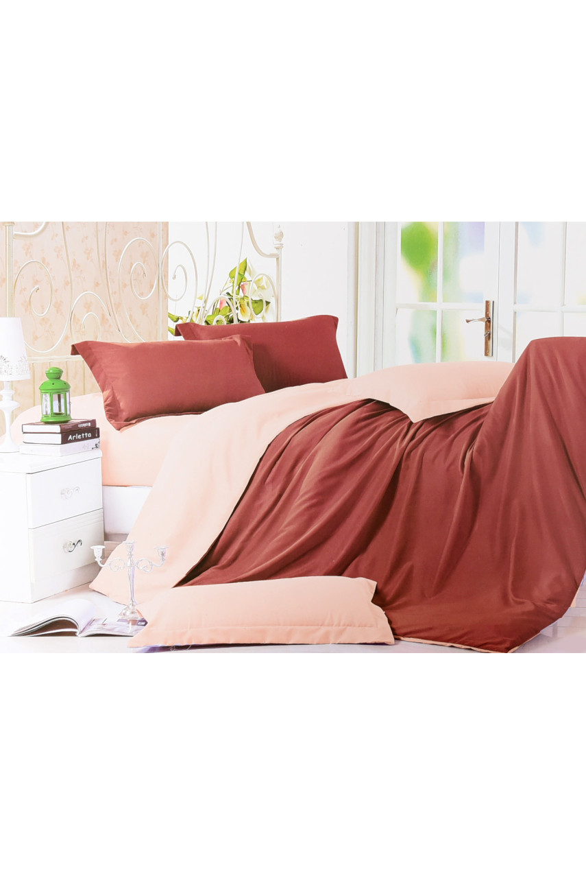 Комплект постельного белья бордовый с персиковым двуспальный 152451