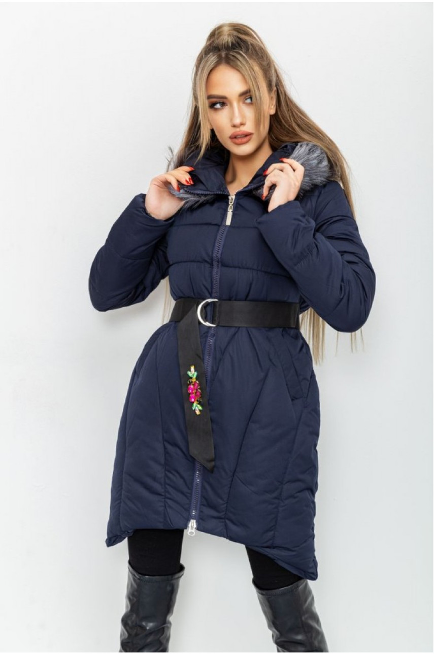 Куртка женская зимняя на синтепоне темно-синяя 152661
