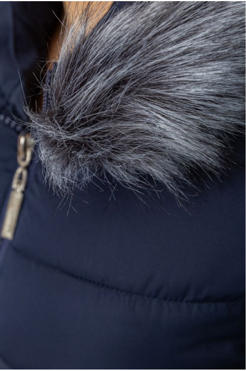 Куртка женская зимняя на синтепоне темно-синяя Уценка 152661