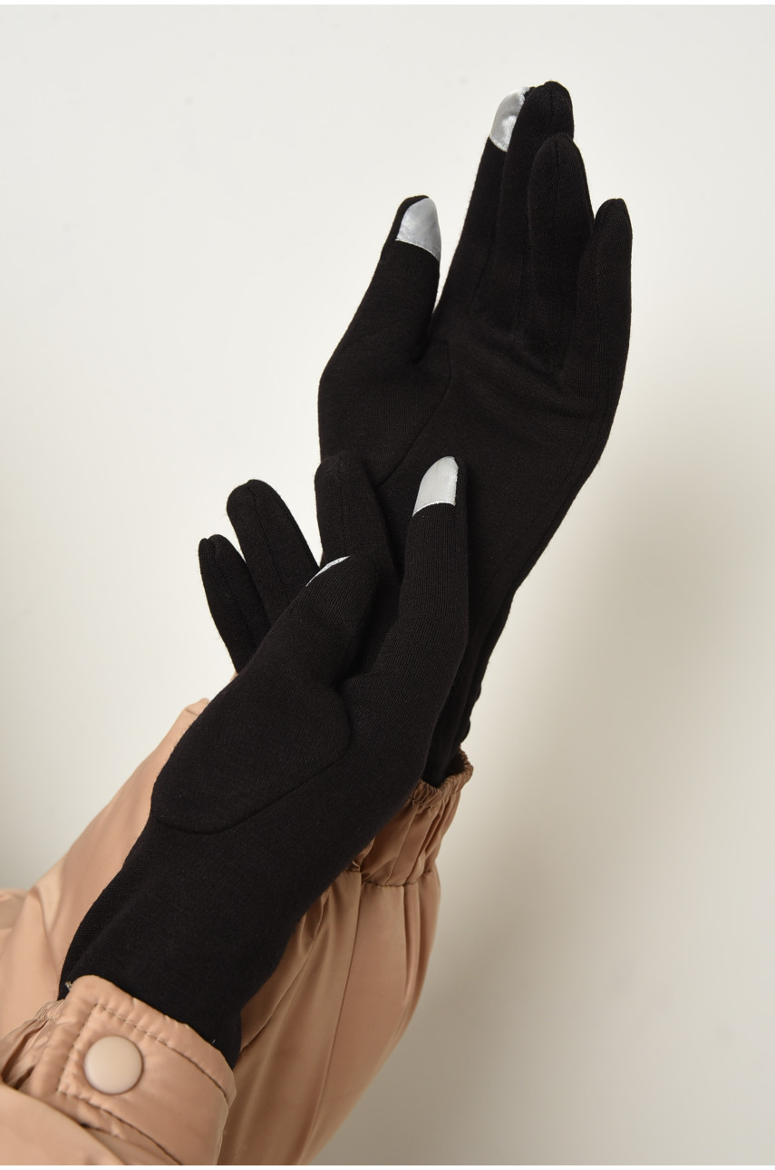 Перчатки женские сенсорные на меху черного цвета 153121