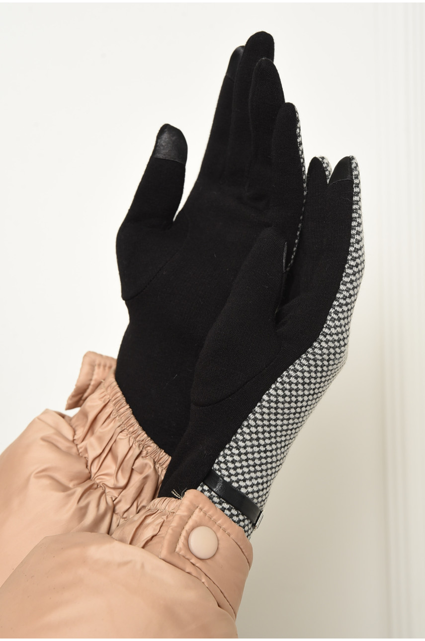 Рукавички жіночі текстильні на хутрі чорно-сірого кольору 153225