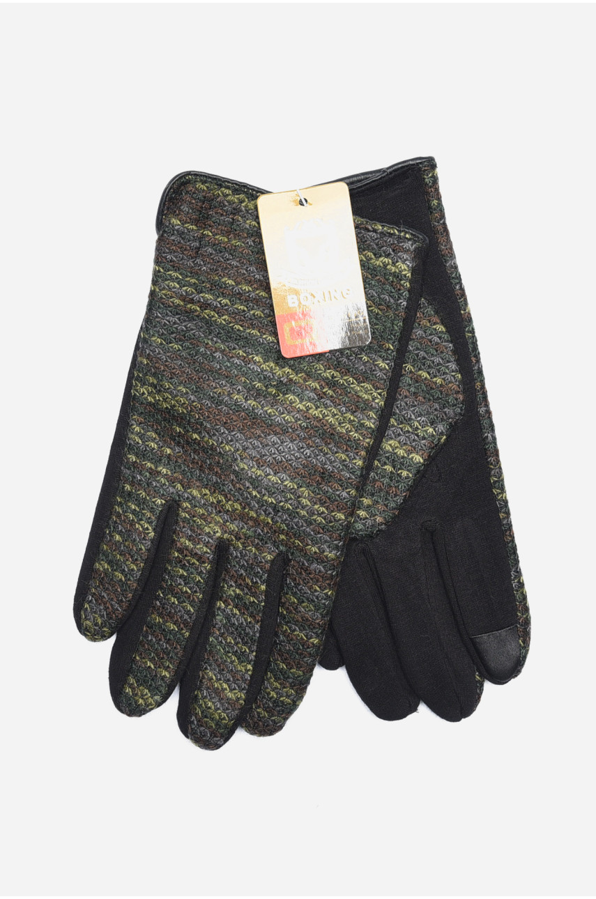 Перчатки мужские текстильные на меху черно-зеленого цвета 153311