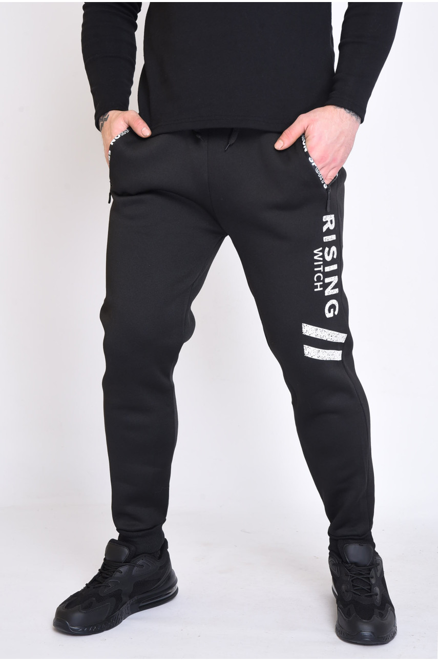 Cпортивные штаны мужские на флисе черного цвета 153346