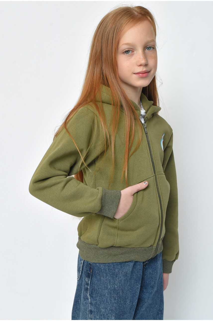 Спортивна кофта дитяча дівчинка на флісі кольору хакі 153358
