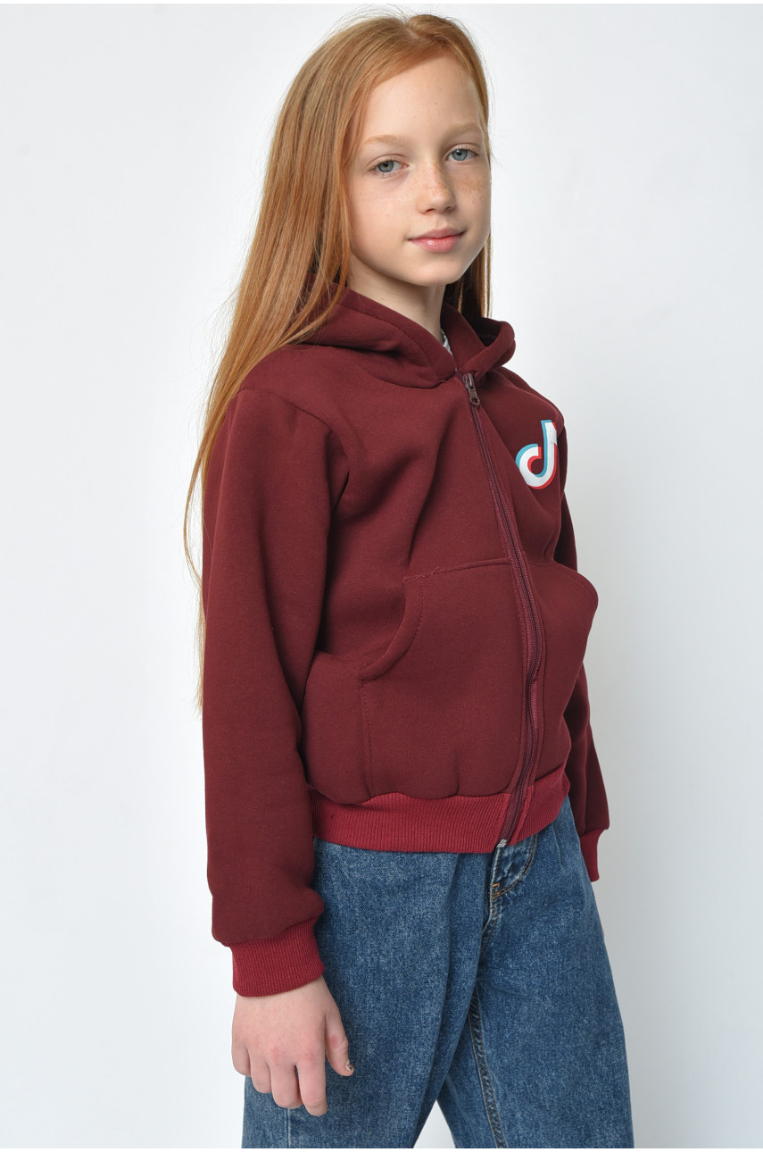 Спортивная кофта детская девочка на флисе бордового цвета 153361