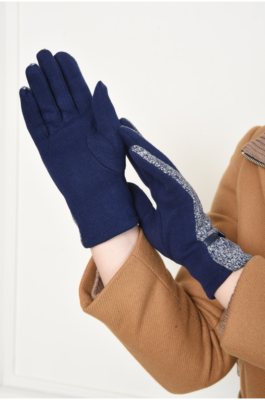 Перчатки женские текстильные на флисе сине-белого цвета 153412