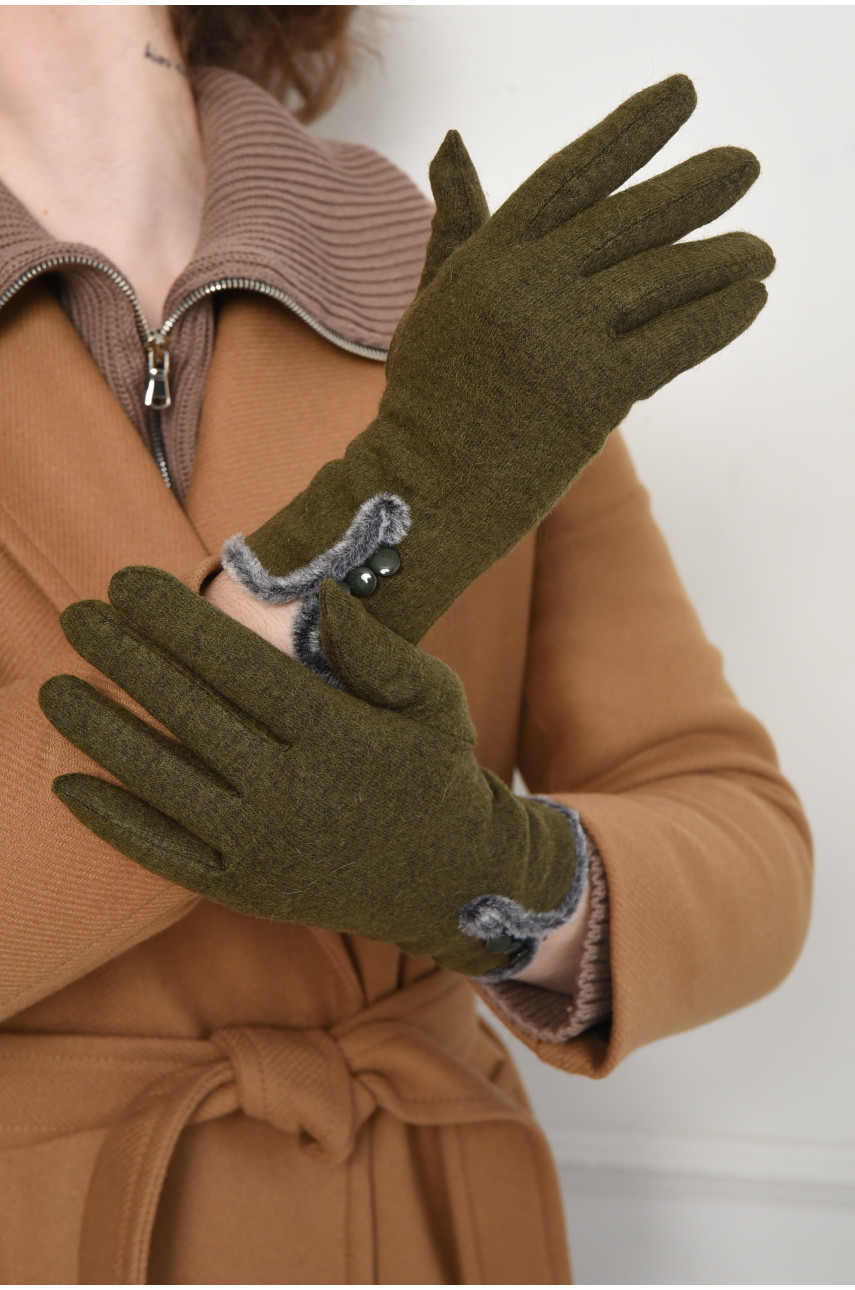 Рукавички жіночі текстильні зеленого кольору 153459