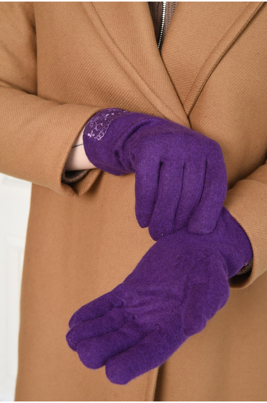 Рукавички жіночі текстильні на хутрі фіолетового кольору 153504