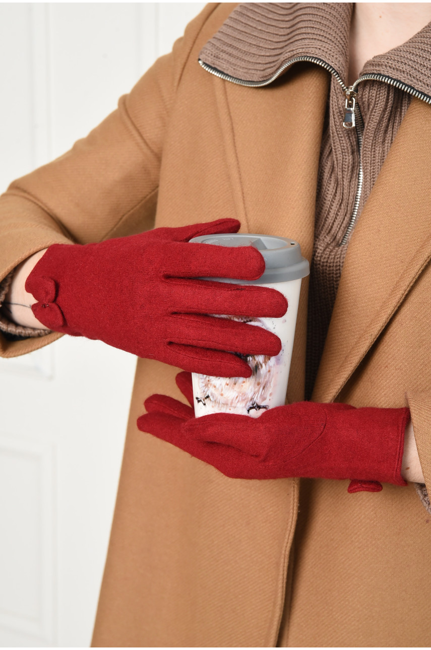 Перчатки женские текстильные бордового цвета 153547