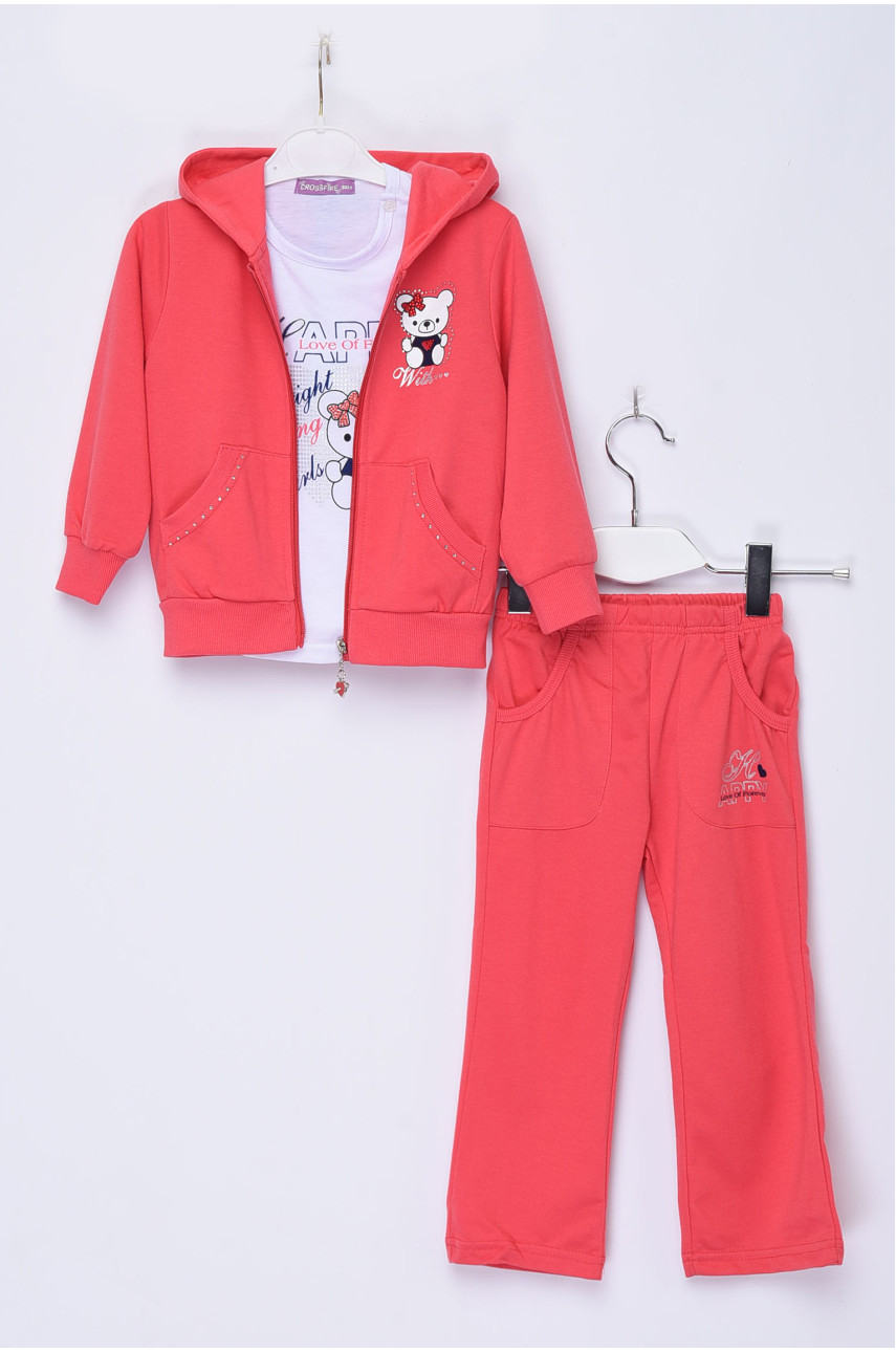Спортивний костюм 3-ка дитячий для дівчинки з капюшоном коралового кольору 022 153671