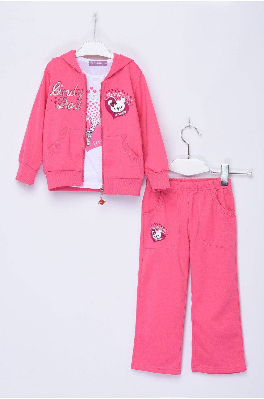 Спортивний костюм 3-ка дитячий для дівчинки з капюшоном рожевого кольору 022 153674