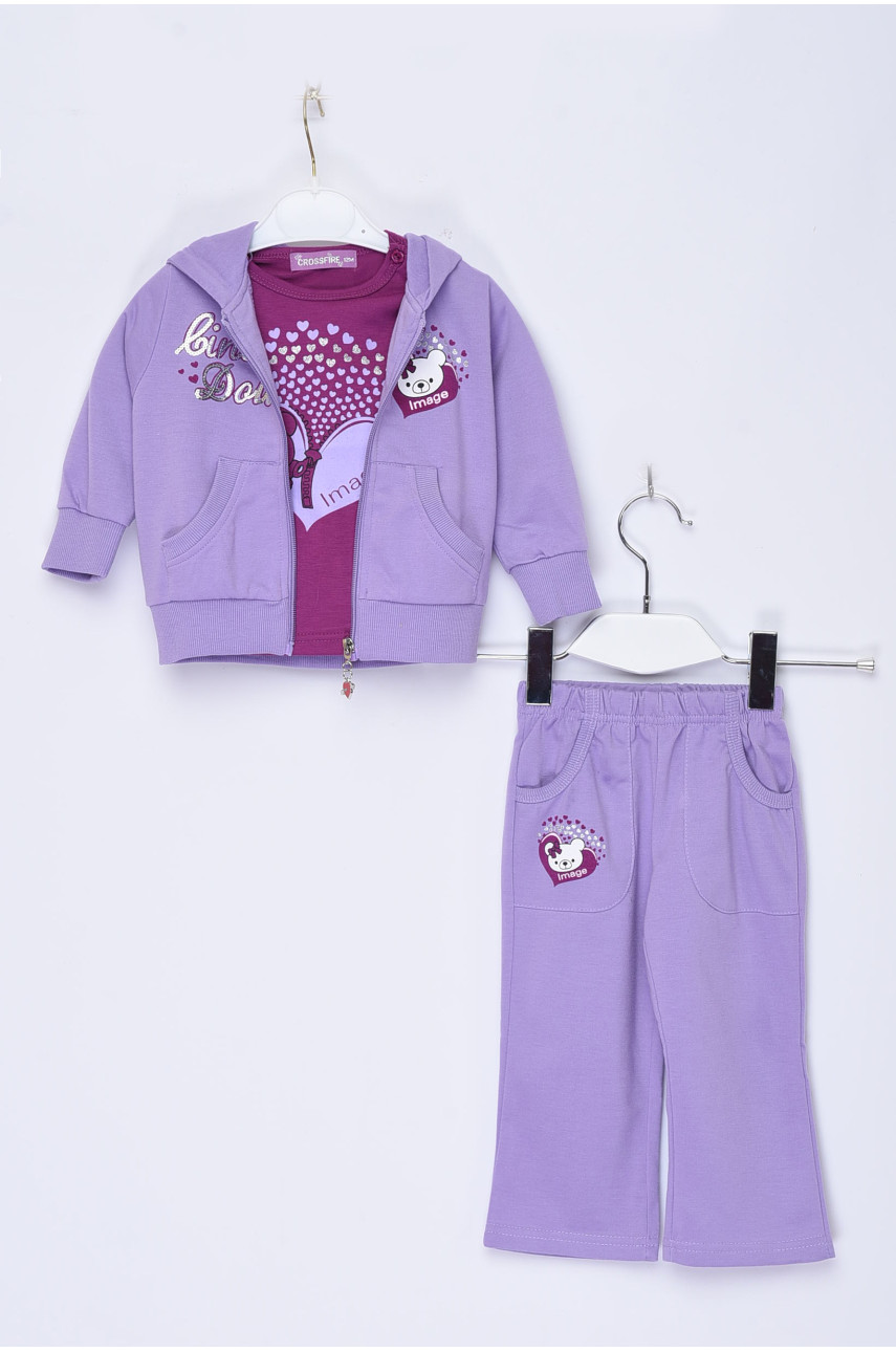 Спортивний костюм 3-ка дитячий для дівчинки з капюшоном бузкового кольору 022 153678