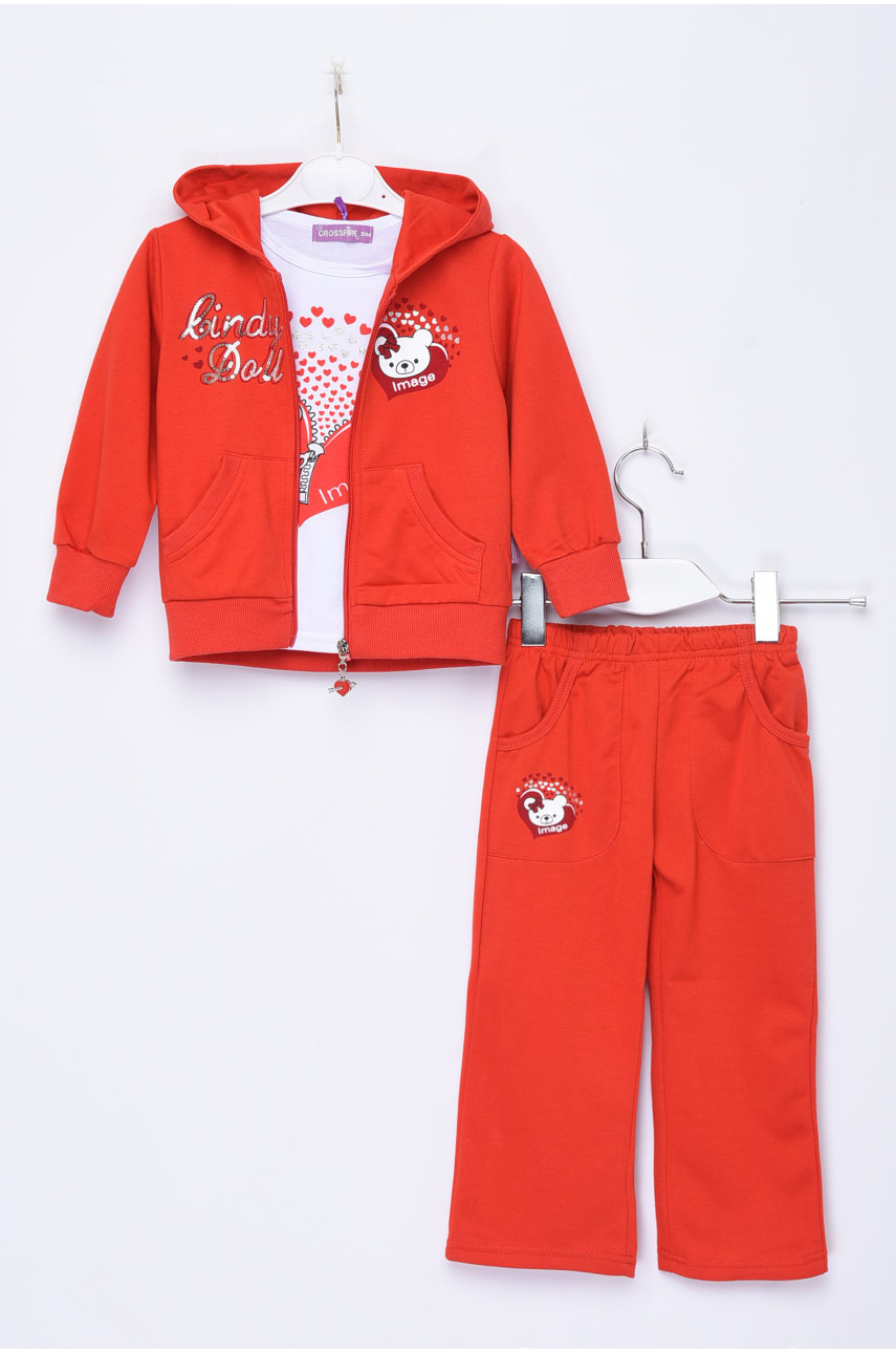 Спортивний костюм 3-ка дитячий для дівчинки з капюшоном червоного кольору 022 153682