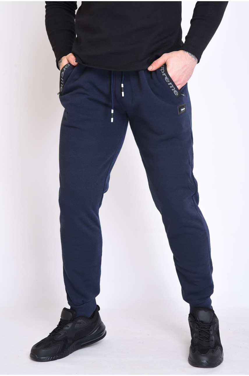 Спортивные штаны мужские на флисе темно-синего цвета 153719