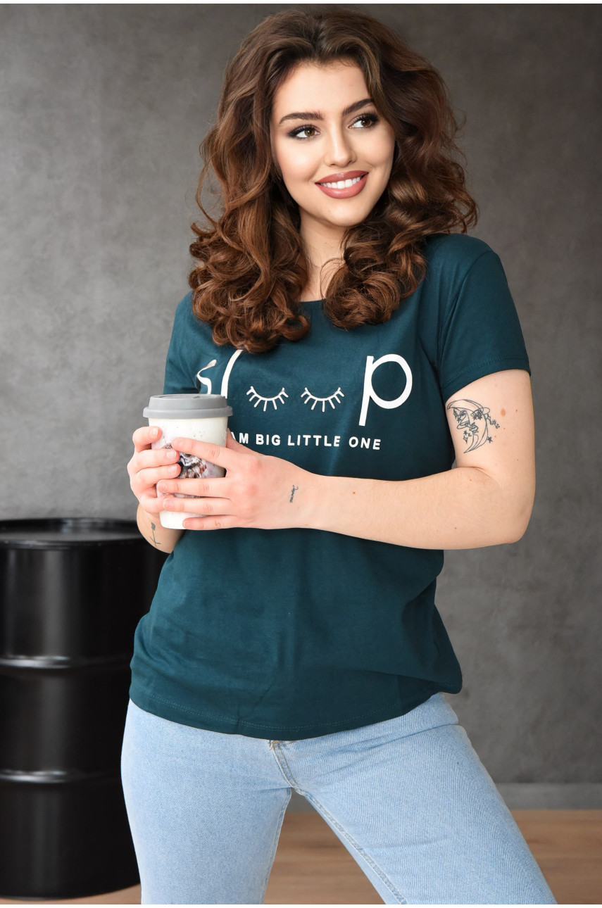 Футболка женская темно-зеленого цвета 154258 Футболка женская темно-зеленого цвета 154258