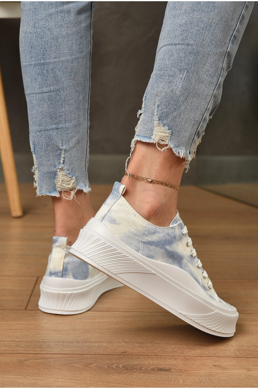 Кроссовки женские бело-голубые однотонные текстиль 19 155430