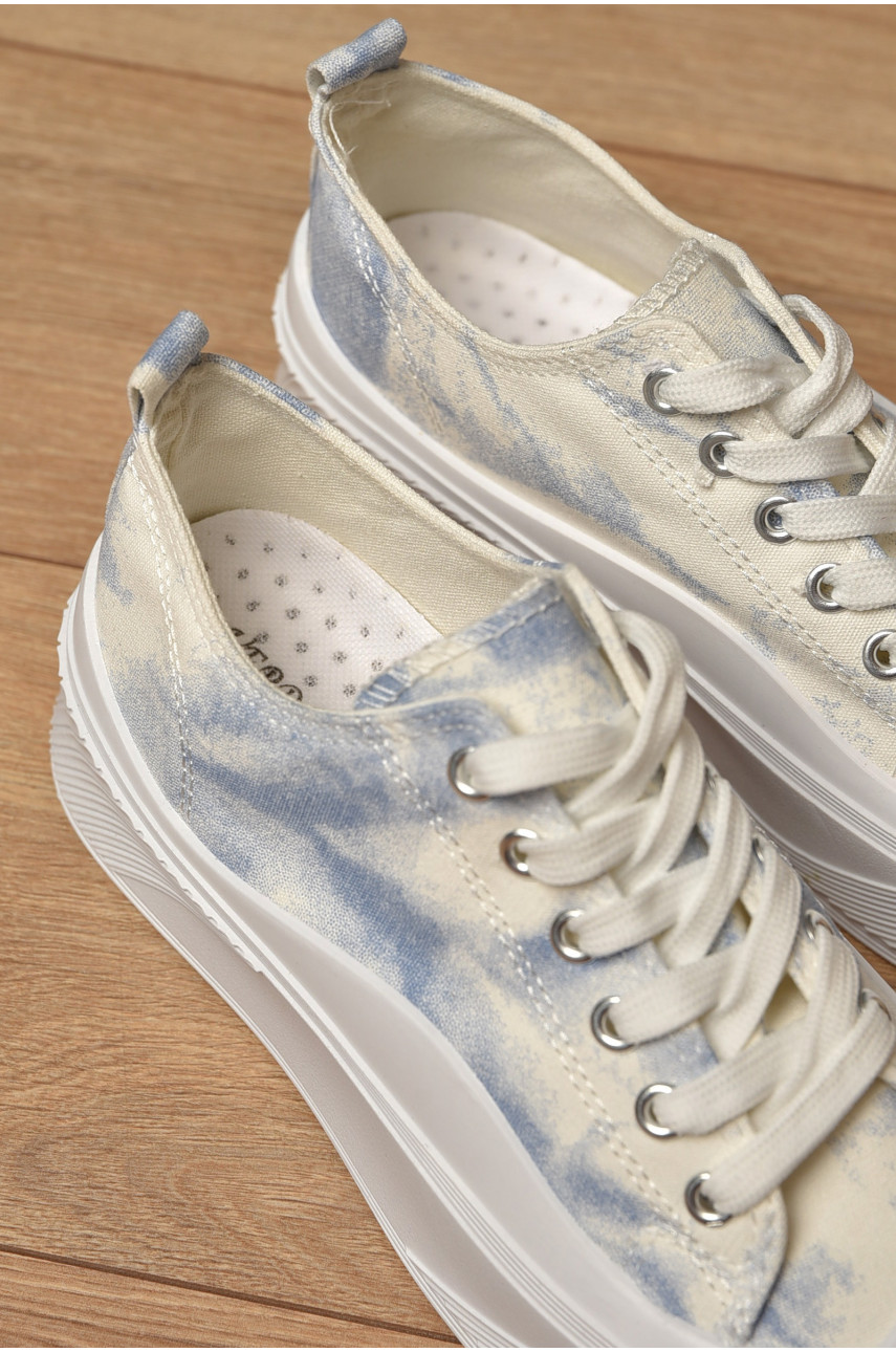 Кроссовки женские бело-голубые однотонные текстиль 19 155430