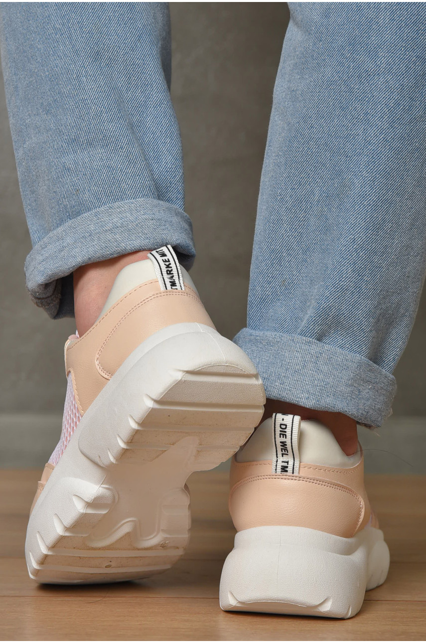 Кроссовки женские пудрового цвета на шнуровке 58-2 155888
