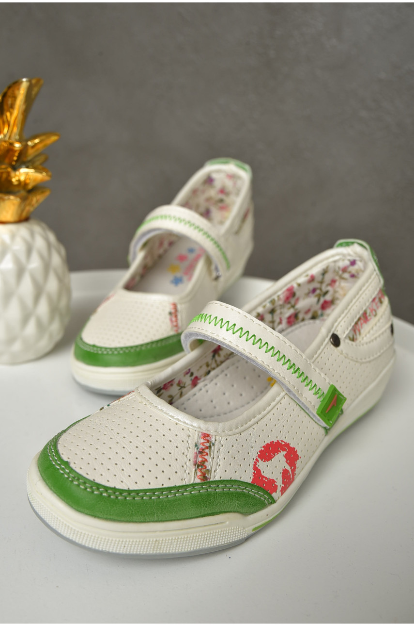 Туфли детские девочка белого цвета с зеленой вставкой 6511 156074