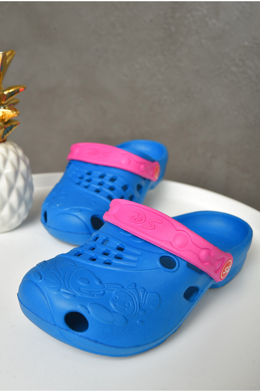 Крокси дитячі для дівчинки блакитного кольору з рожевим  обідком 156185